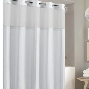 Hookless Waffle Stripe 2-in-1 Shower Curtain Sheer Top Window Flex-on Rings
